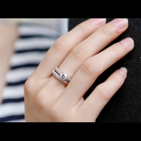 925 Silver Rings For Women Double Bridal Sets - Picture 3 of 5